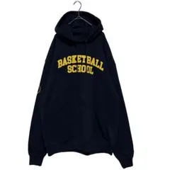 古着 チャンピオン スウェット パーカー バスケットブラックUSA XXL