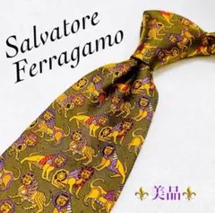 【美品】Salvatore Ferragamo ブラウン 総柄 ビジネス シルク