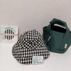 帽子　ストール　バッグ　セット売り　チェック　ストライプ　グリーン　ＵＶカット