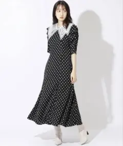 ウィルセレクション 衿付きドットワンピース ブラック