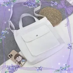 ●新品●キャンバス トートバッグ スクエア 厚手＜ホワイト＞2WAY ショルダー