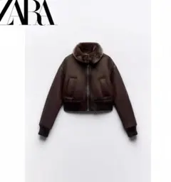 ZARA ブラウンファー付きクロップドジャケット