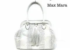 Max Mara ハンドバッグ レザー 白 編み込みフリンジ バッグ