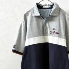 Hush Puppies ポロシャツ 半袖 ボーダー 胸元ワッペン 大きめ