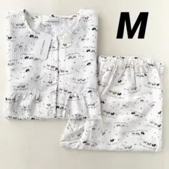 新品　レディース　パジャマ　猫柄　M 7分　8分　薄手　ノーカラー　前開き