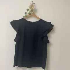 ネイビー フリル袖 シャツ