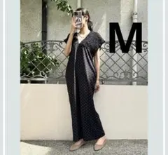 しまむら laxdantiaドット シャーリングサロペット M