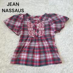 jean nassaus ジーンナッソーズ　チェック　刺繍　ブラウス　半袖