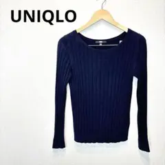 UNIQLO 薄手　ニット　ネイビー　タイト　セーター　スリム　カシミヤ混