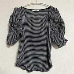 SNIDEL／スナイデル パフスリワッフルボーダープルオーバー ネイビー