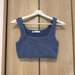 ZARA 青　ブルー　クロップド　タンクトップス　S