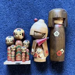 【人気】木製こけしセット 梅柄 お土産品 入手困難