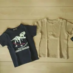 新品恐竜プリントTシャツとリブ編みTシャツセット　110