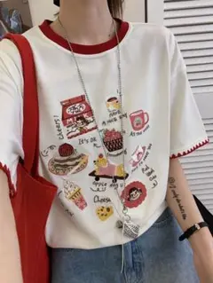 韓国風Y2K ペコちゃん柄 Tシャツ ストレッチコットン メンズ レディース