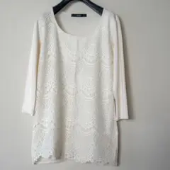 美品VICKYロングTシャツ七分袖Mホワイト白夏レースビッキーレディースロンT