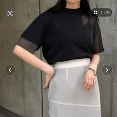 【&g’aime】バイカラーハーフスリーブニットトップス 半袖 ブラック
