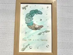 Blue moon ☾⋆⋆﻿ No.2 シーグラスアート　木製フレーム付き