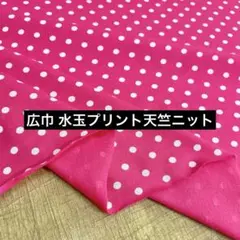 広巾 水玉プリント天竺ニット ピンク 158cm巾×1m Tシャツ生地