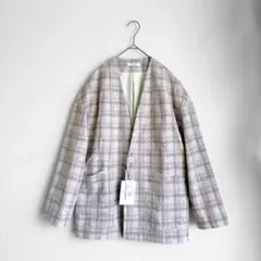 【未使用タグ付】マカフィー ノーカラージャケット チェック ツイード パープル
