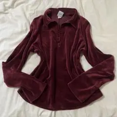 vintage ベロア トップス ポロシャツ ワインレッド ボルドー
