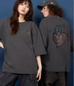ヴィンテージライク 古着風 綿100％ピグメント加工 プリント Tシャツ ベア