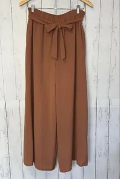 ブラウン ワイドパンツ ウエストゴム