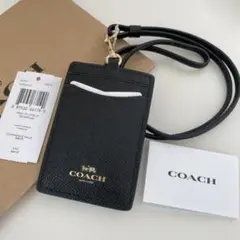COACH コーチ パスケース ストラップ付き 定期入れ ブラック 黒色