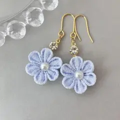 no.855 勿忘草色　揺れるフラワーピアス　イヤリング　和風　つまみ細工