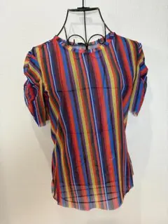 ZARA マルチストライプ シースルー 半袖シャツ S