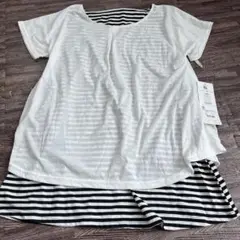 レイヤード風ホワイトストライプトップス