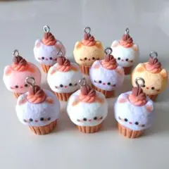 カップケーキ型猫チャーム 10個セット