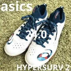 美品　アシックス　ハイパーサーブ2 ホワイト ブルー　卓球シューズ　24.0