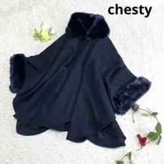 chesty チェスティ ファー付きポンチョ アウター ネイビー