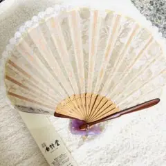 新品未使用　白竹堂　レース　透かし　扇子花柄　京扇子