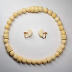 ビンテージ 象牙風 ネックレス イヤリング セット ヴィンテージ