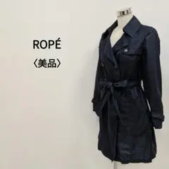 【美品】ROPÉ ロペ ハーフ丈リネントレンチコート ネイビー レディース