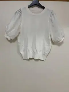 ViS ホワイト パフスリーブ ニット半袖