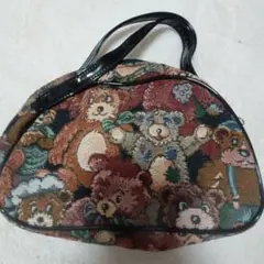 クマ柄　ゴブラン織り　ミニハンドバッグ