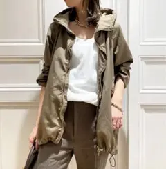 【超美品】BONJOUR MADAMEボンジュールマダムフードブルゾンカーキ