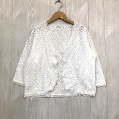 【美品】 Polhoa 長袖カーディガン M ホワイト 透け感あり 涼やか