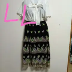 刺繍フレアスカートＬＬウエストはゴム