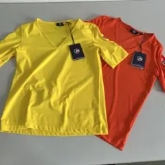 新品タグ付フザルプイエロー・オレンジ VネックストレッチTシャツ 2枚セット