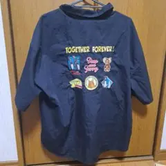 トムとジェリー 半袖襟付き刺繍黒色シャツ Lサイズ