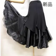 新品 社交ダンススカート スタンダード ブラック パニエ風