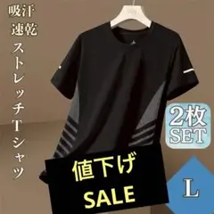 吸汗速乾Tシャツ 2枚セット Lサイズ涼感クルーネックブラック