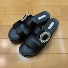 ユナイテッドアローズ サテン ビジューサンダル ブラック 37サイズ