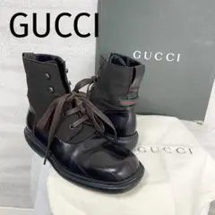 GUCCI グッチ ブーツ ブラウン シェリーライン レザー 本革 キャンバス