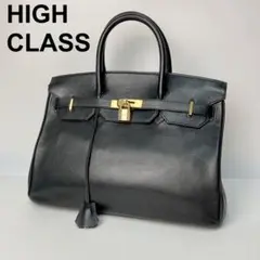 ヘンリーハイクラス　35 サイズ　ブラック　レザートートバッグ ゴールド金具 極美品】ヘンリー ハイクラス ハンドバッグ 35 カデナ ゴールド