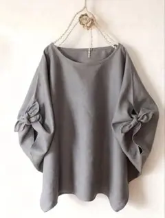 グレー バルーンスリーブ シャツ　フリーサイズ