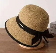 ラスト価格！新品★黒のグログランリボン縁取り麦わら帽子